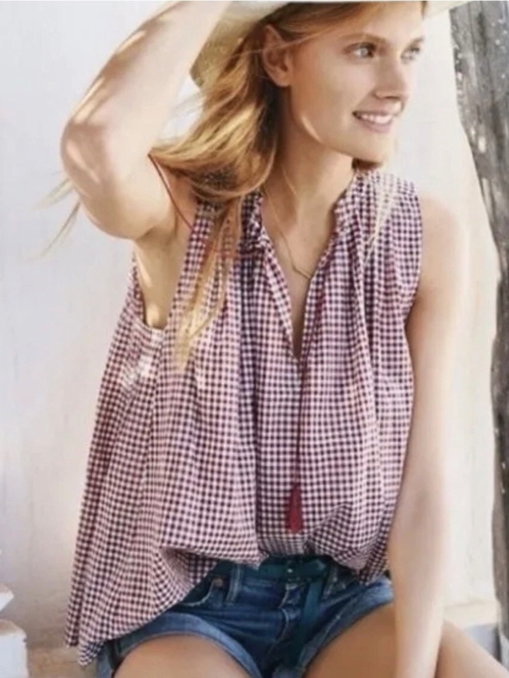 NWOT! Madewell Bellshift gingham check tassel cottagecore tank top